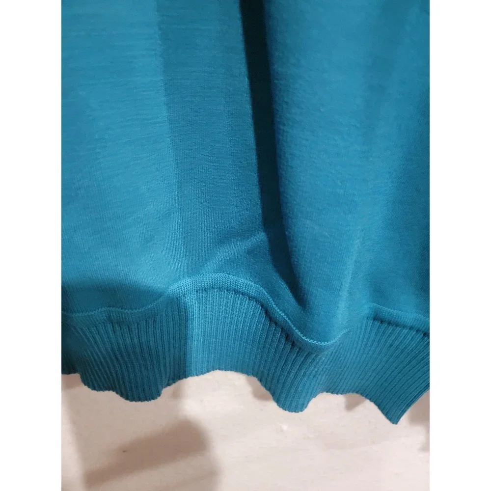 VTG 90s St. Croix Knits Men L V-Neck Sweater 100% Zephyr Wool Teal Blue USA Made